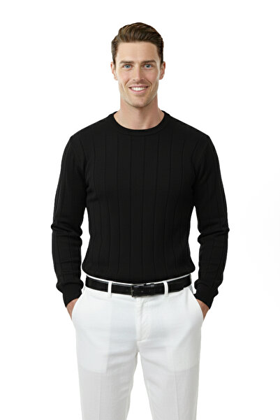 DeepSEA Black Slim Fit Stretch Fabric Men's Knitwear Sweater – Crew Neck Stylish Design 2605433