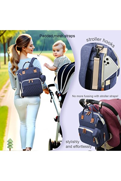 Generic Multifunctional foldable infant backpack and portable crib for mother and baby, children's travel bag, dark blue color