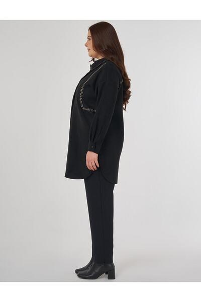 Kayra Knitted Stitched Suede Tunic Black