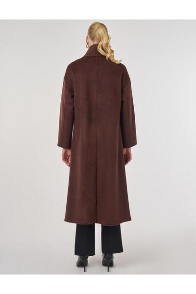 Kayra Button Detailed Scarf Coat with Shawl Detail Burgundy