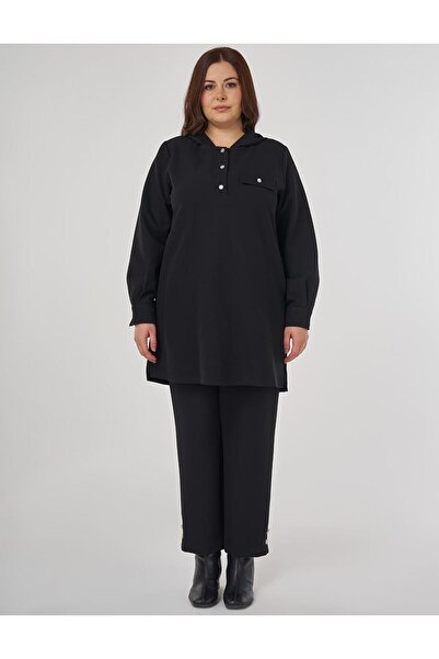 Kayra Casual Cut Double Suit with Flap Pockets Black