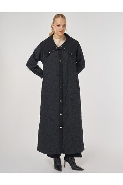 Kayra Wide Collar Overcoat Black