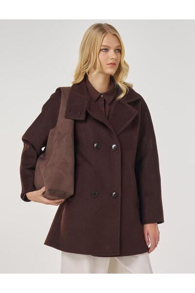 Kayra Mock Neck Short Cashmere Coat Dark Burgundy