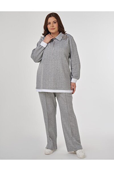 Kayra Brooched Relaxed Fit Double Suit Gray