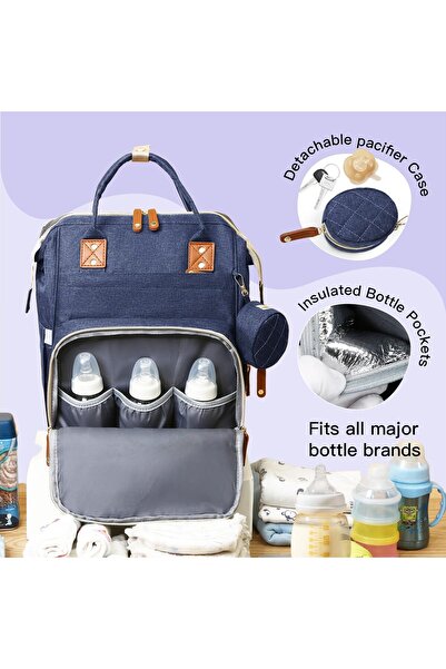 Generic Multifunctional foldable infant backpack and portable crib for mother and baby, children's travel bag, dark blue color