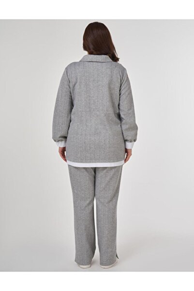 Kayra Brooched Relaxed Fit Double Suit Gray