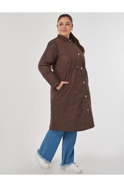 Kayra Waist Gathered Quilted Coat Dark Brown