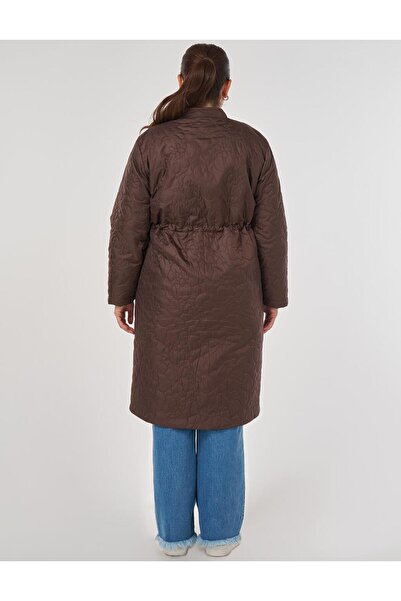Kayra Waist Gathered Quilted Coat Dark Brown