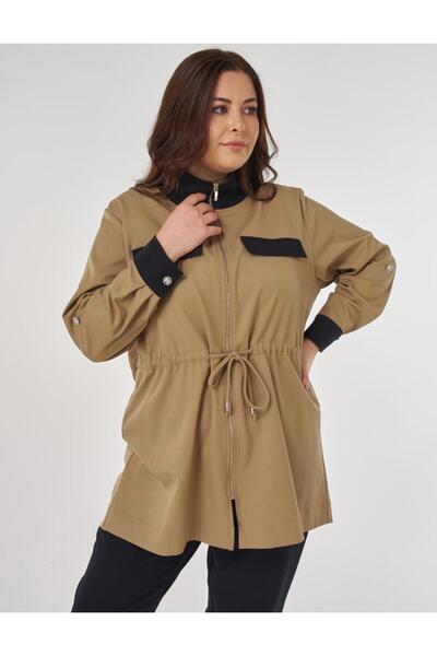 Kayra Mock Neck Tunic with Flap Pockets Beige