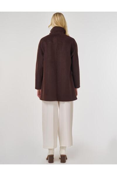 Kayra Mock Neck Short Cashmere Coat Dark Burgundy