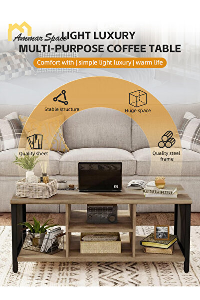 Ammar Space Living Room Table Coffee Table with Open Storage Shelf Living Room Center Table 2 Tier Tables.