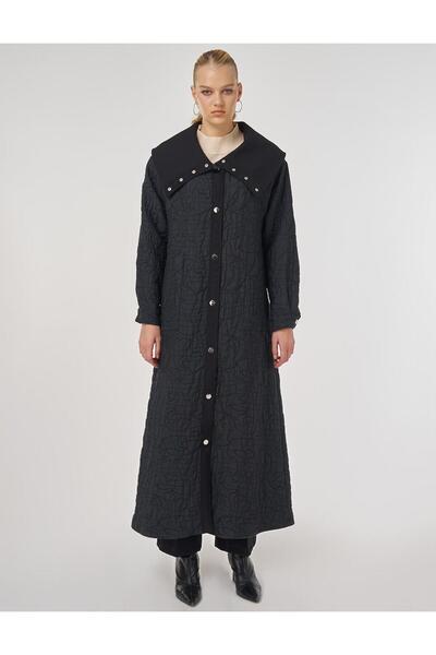 Kayra Wide Collar Overcoat Black