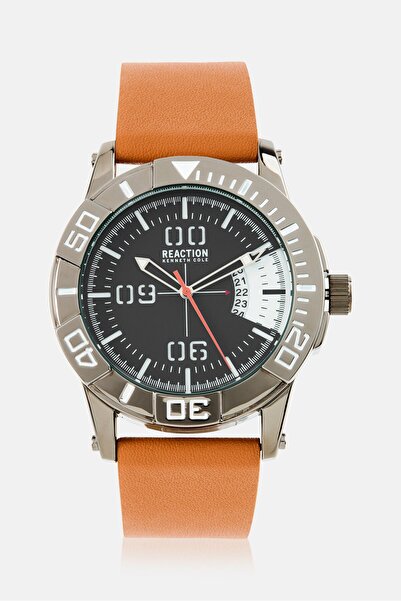 Kenneth Cole Reaction Men KRWGB7008101 Leather Analog Watch 45 mm, Tan