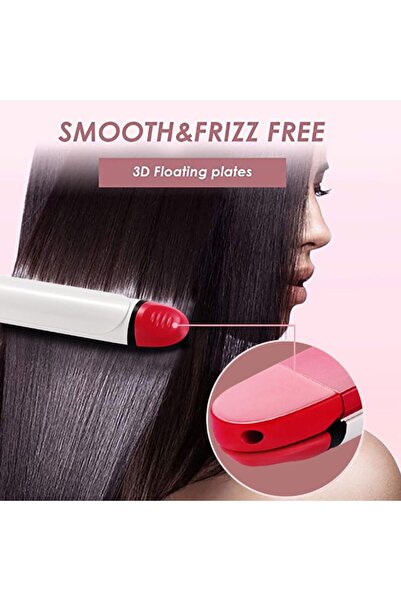 Bukela 2-in-1 Hair Straightener & Curling Iron Ceramic Instant Heat-Up Compact Pink