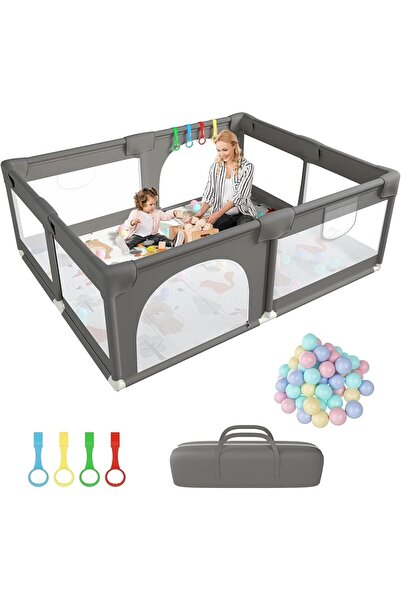 Bukela Baby Playpen Grey Play Pens Safe Anti-Fall Play Yard with Gates 180x200cm