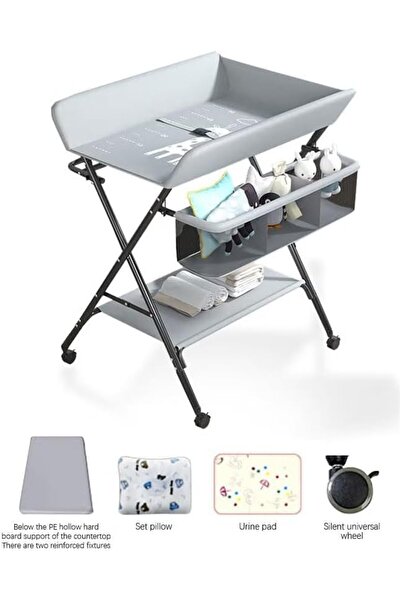 Bukela Baby Changing Table with Wheels Portable Foldable Adjustable Height Grey