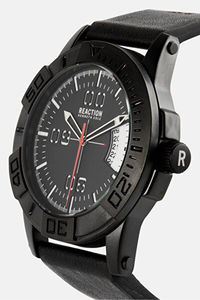 Kenneth Cole Reaction Men KRWGB7008102 Leather Analog Watch 45 mm, Black