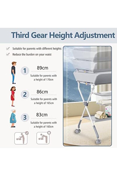 Bukela Baby Changing Table with Wheels Portable Foldable Adjustable Height Grey
