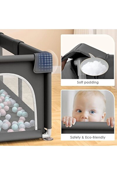Bukela Baby Playpen Grey Play Pens Safe Anti-Fall Play Yard with Gates 180x200cm
