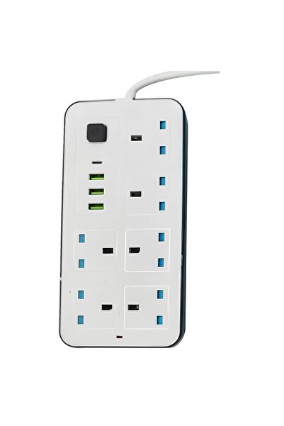 Generic 10-in-1 portable extension cable with 6 power sockets, 3 USB ports, and a PD port, 3 meters long