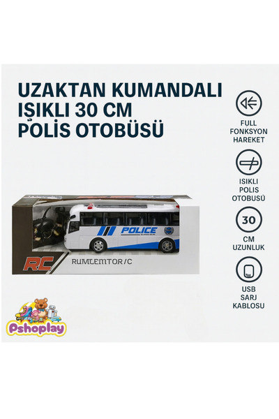 Pshoplay 30 cm Police Bus with Remote Control and Lights – Fully Functional Rc Vehicle