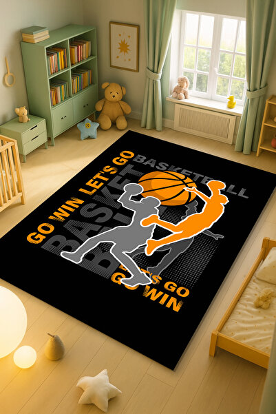 Kessy Home Studio Basketbol Temalı Çocuk Oda Halısı Makinede Yıkanabilir Kaym...