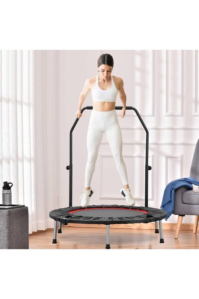 Roam shop ترامبولين صغير ٤٠ بوصة، قابل للطي، مناسب للبالغين، لممارسة التمارين الرياضية مع قضيب قابل للتعديل، لون أحمر