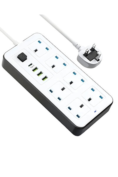 Generic 10-in-1 portable extension cable with 6 power sockets, 3 USB ports, and a PD port, 3 meters long