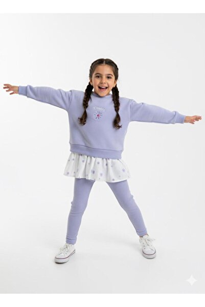 NOBLEKIDS Flowers Embroidery Detailed Girls' Set – Sweatshirt & Leggings Bottom, Ages 2–8