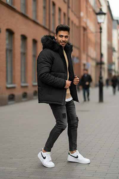 dehaine Men's casual fur jacket, detachable hood. 2333