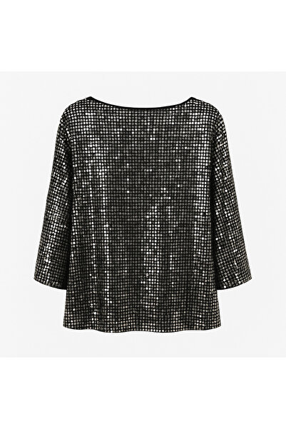 Hayalet Silver Sequined Plus Size Evening Blouse – Sparkling Relaxed Fit Stylish Top | Limited Edition | Custom Tailoring