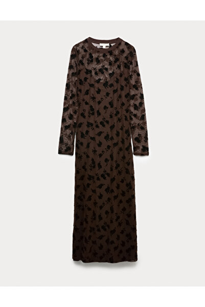 Marks & Spencer Devoré Çiçek Desenli Yuvarlak Yaka Midaxi Elbise