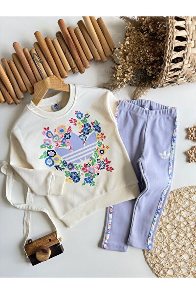 NOBLEKIDS Floral Patterned Lilac Girl's Set – Sweatshirt & Leggings Bottom, Ages 2–8