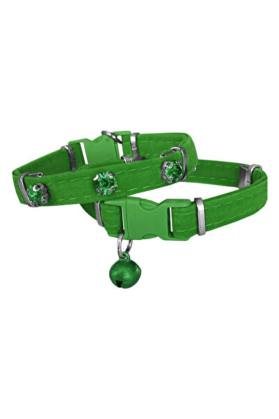 Mestore Markapet Velvet Cat Collar with Stones 20-32 cm Green - Sf-Kdftsl-Ysl