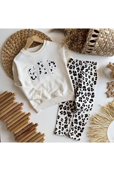 NOBLEKIDS Leopard Pattern Embroidered Girls' Set – Sweatshirt & Leggings Bottom, Ages 2–8