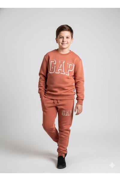 NOBLEKIDS Cinnamon Color Double Pocket Children's Set – Sweatshirt & Jogger Bottom, Ages 5–14