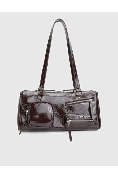 İLVİ Stery Genuine Patent Leather Dark Burgundy Women's Shoulder Bag