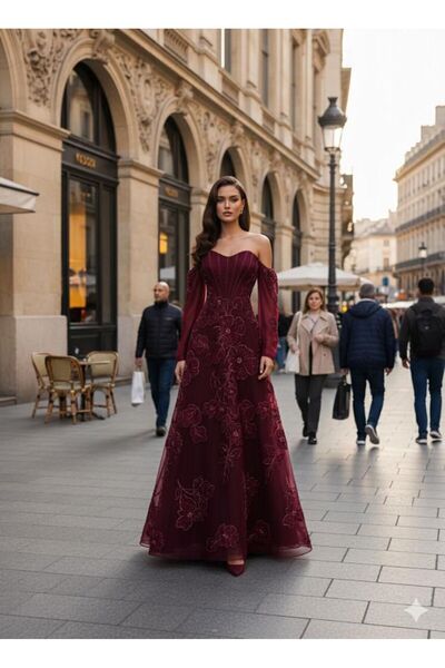 Generic Royal Dress - A captivating tulle chiffon skirt with beadwork and gold floral embellishments