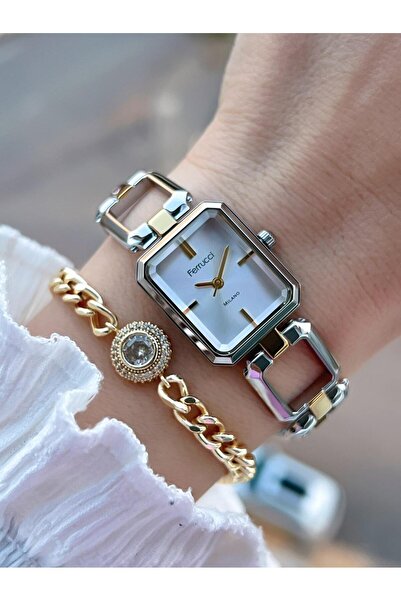 Ferrucci Small Vintage Case Steel Band 2 Years Warranty 3 Atm Women Wristwatch+Bracelet Fy.03603.2