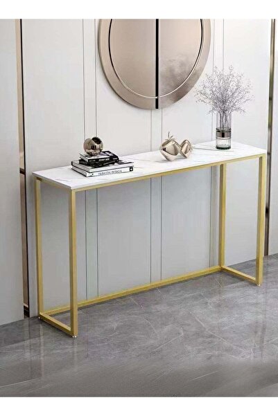 Raffine Console Table for Entryway Faux Marble Table with Golden Frame for Living Room Office