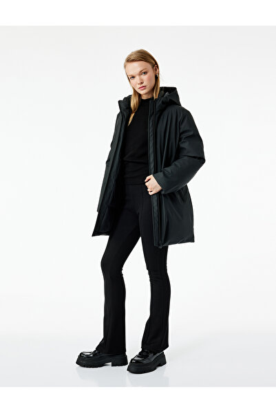 Koton Hooded Water Repellent Long Sleeve Zippered Pocket Detailed Anorak Coat