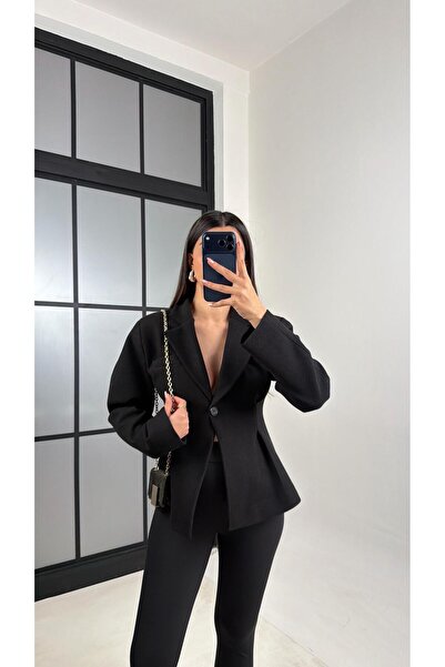 Gaus Black Lined Premium Cashmere Jacket with Waist Adjustment Gaus-00773