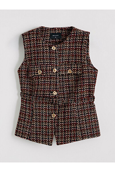 LC Waikiki Pembe Bisiklet Yaka Ekose Kadın Tüvit Yelek