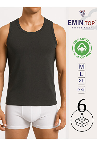 EMİNTOP 6-Pack Men's Anthracite 100% Cotton Combed T-Shirts