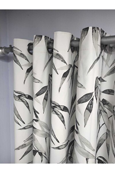 Evcimenhome Thermal Lined Linen Rustic Curtain with Eyelet Metal Rings 170Cmx225Cm Leaf