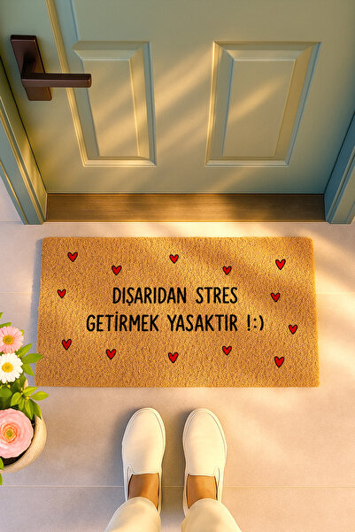 Sepetorium Coco Kapı Önü Paspası Stres Getirmek Yasaktır Yazılı Kalpli Tasarı...