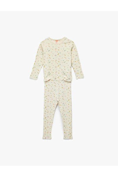 Koton Floral Patterned Cotton 2-Piece Leggings and T-Shirt Set