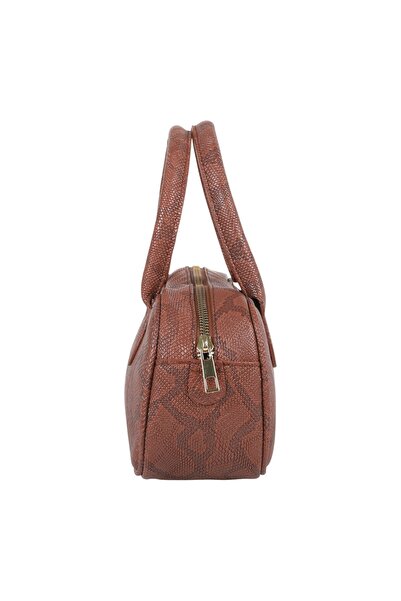 Reseen Snake Skin Look Zippered Handle Handbag