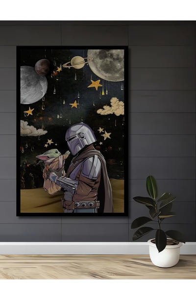 aylintac Çerçeve Görünümlü Dekoratif Ahşap Kare Mandalorian Ve Grogu Tablosu ...