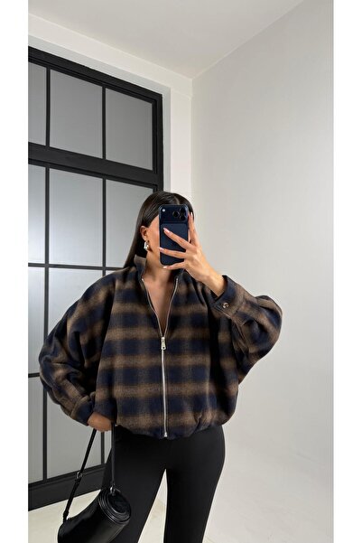 Gaus Brown Plaid Lined Bomber Jacket Gaus-00810